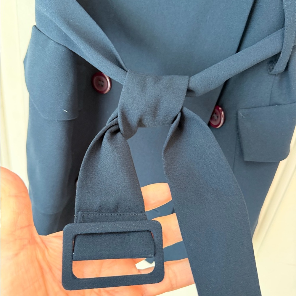 Casual Corner Navy Double-Breasted Jacket/Blouse, Button Front, Belted, Sz 6 - Picture 7 of 12